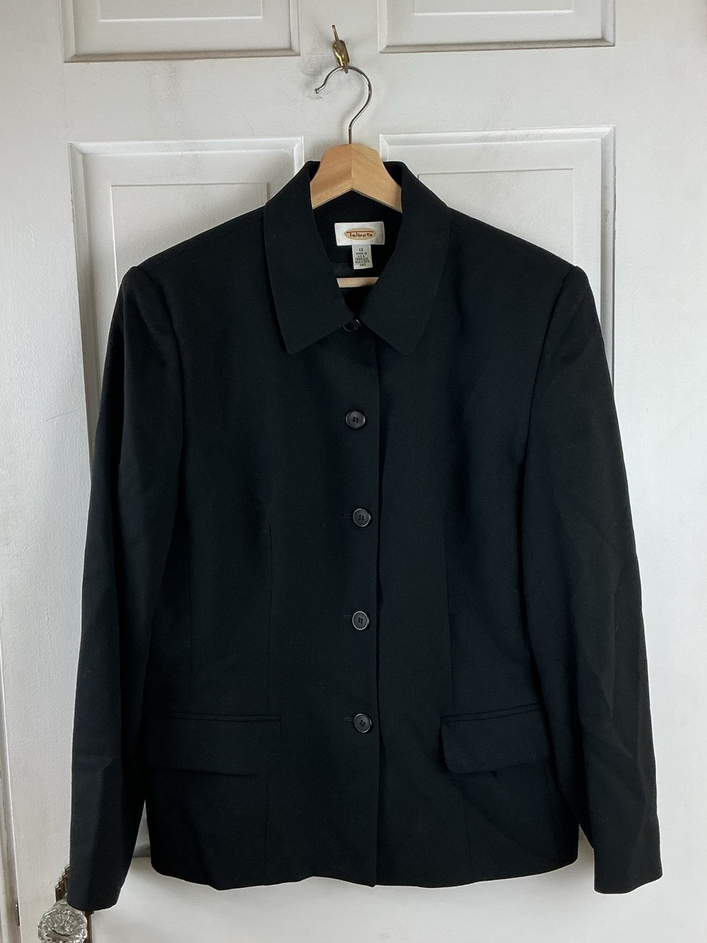 Talbots Vintage Womens Black Button Down 100% Worsted Wool Blazer Jacket Size 12